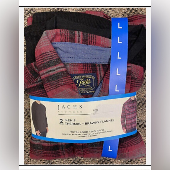 JACHS New York 2 Pack Men's Waffle Thermal & Flannel Shirt, Red Plaid, Large - Picture 2 of 2